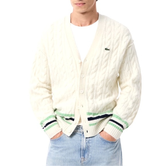 Lacoste Men’s Tennis Cardigan Wool Cable Knit Large NWT - Picture 1 of 10